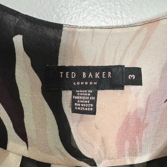 Ted Baker Blouse Size 8 Floral Chiffon Pullover Ruffle Sleeves Cowl Neck Top - Picture 8 of 10